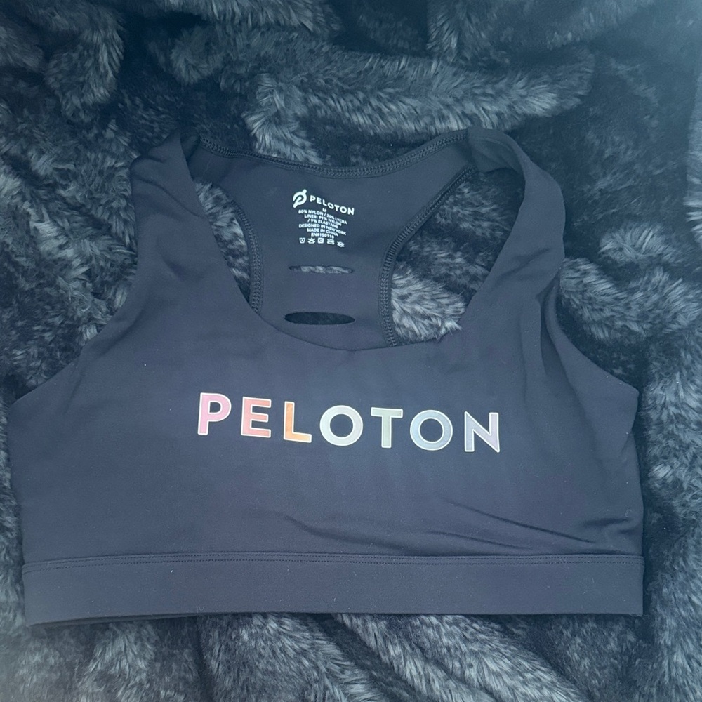 Peloton Multicolor Logo Black Sports Bra